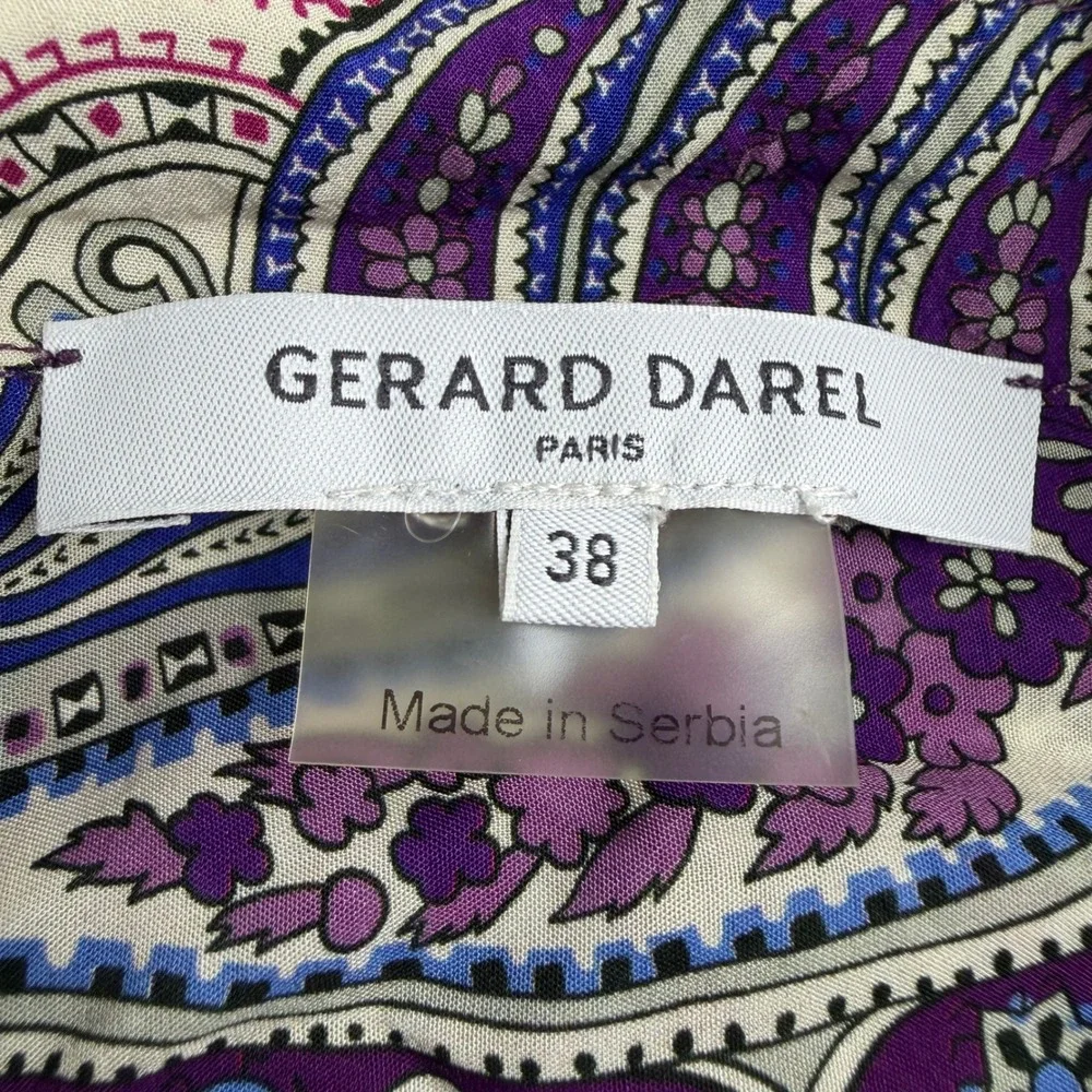 Gerard Darel Paris Paisley Viscose Button Down Blouse Purple Blue 38 DZC67Z157